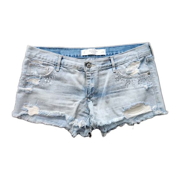 Abercrombie & fitch Rhinestones Distressed Low Rise Denim Micro Shorts Size 8 - Picture 1 of 8